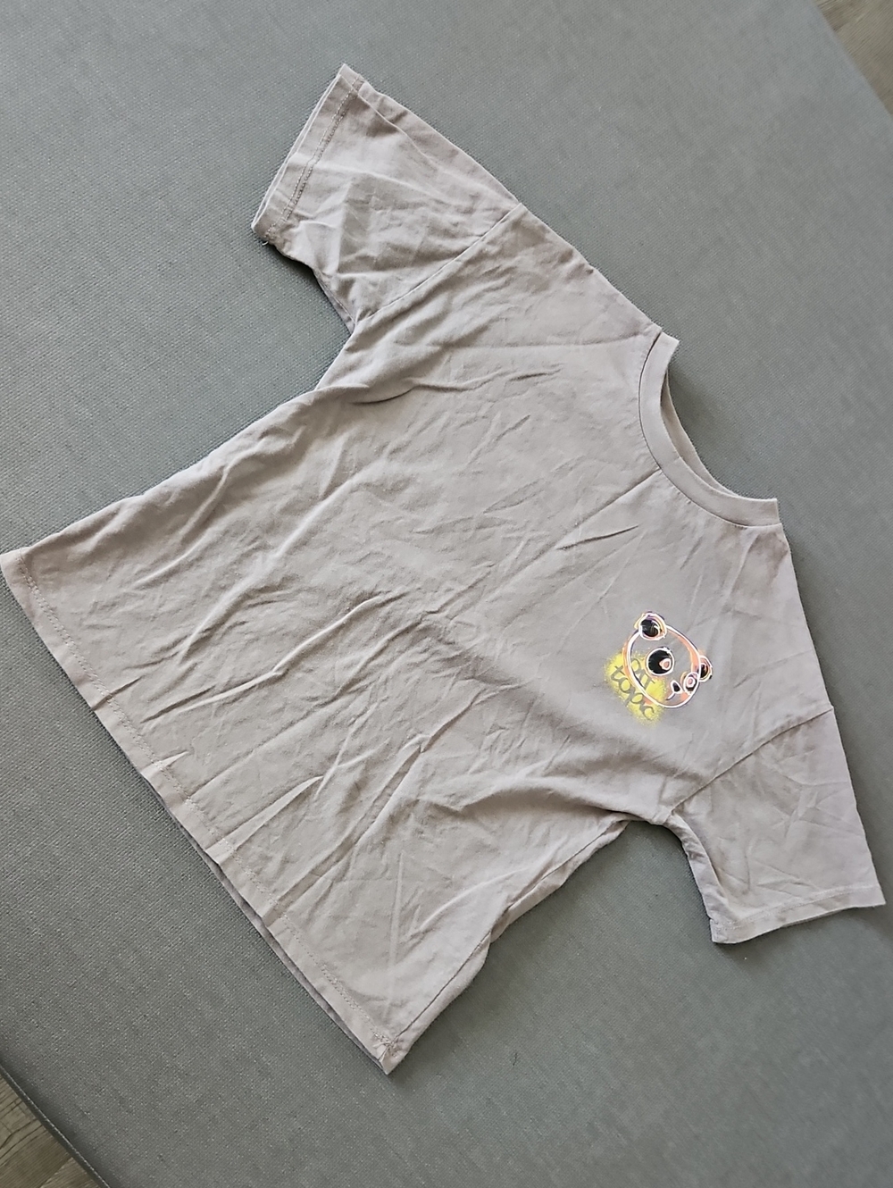 Zara Beige Graphic Tee with Cute Cartoon Panda